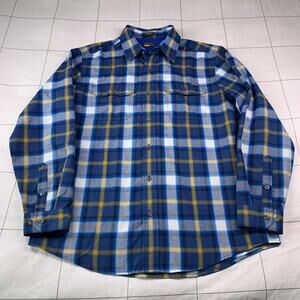 Eddie Bauer Shirt Mens Large Blue Yellow Plaid Classic Fit Button Up Long Sleeve